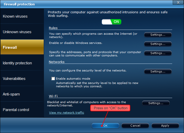 Panda Global Protection settings 5